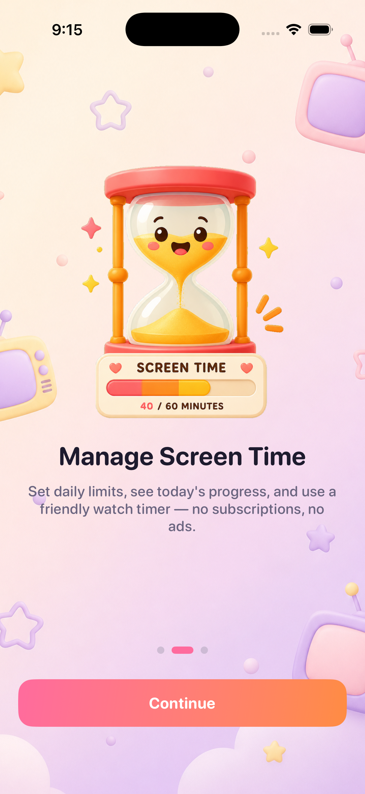 Onboarding screen about screen time limits