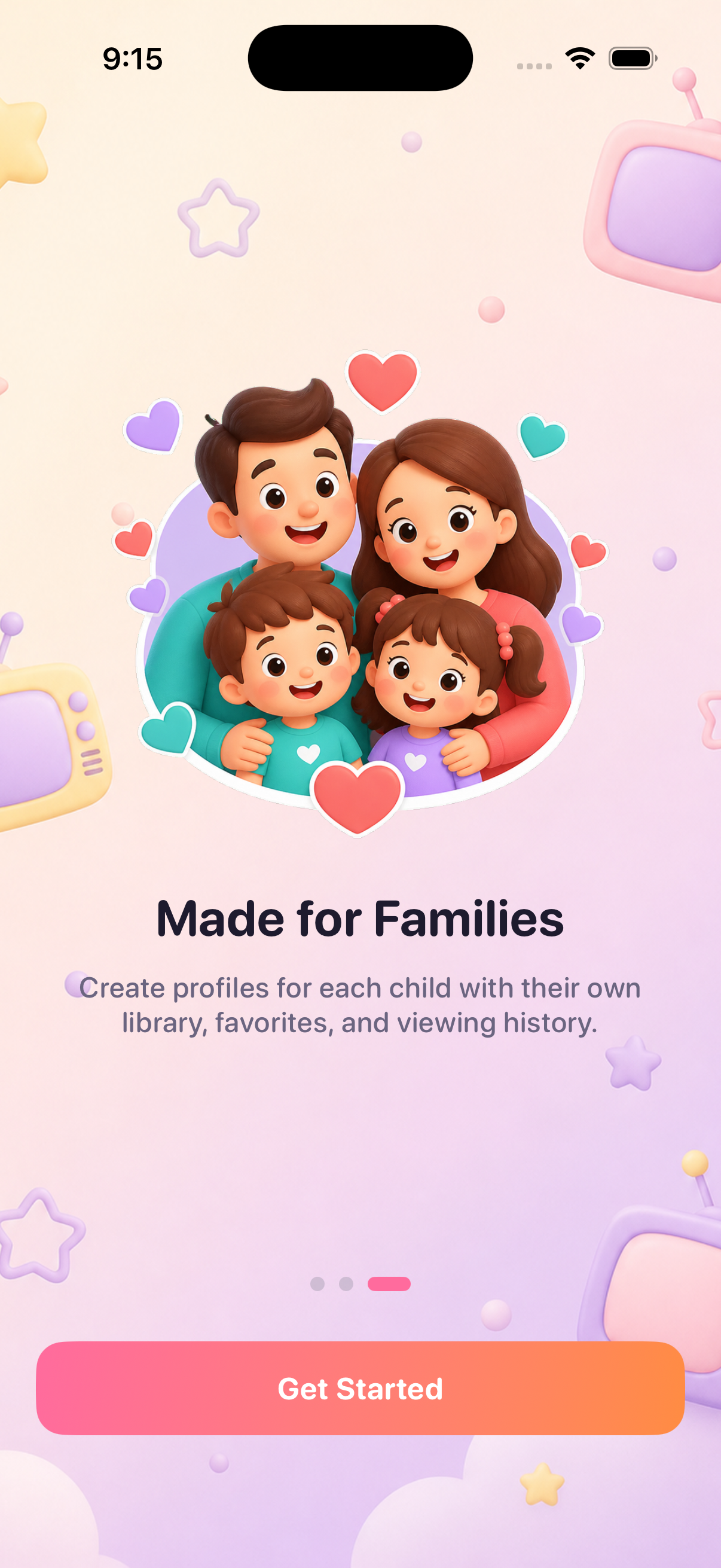 Onboarding screen about family profiles